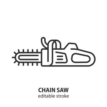 Chainsaw line icon. Hand electric saw outline vector symbol. Editable stroke.