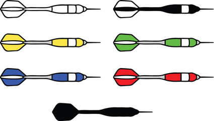 Throwing Darts Clipart Set - Outline, Silhouette & Color