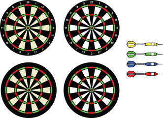 Dartboard Game with Darts Clipart Set - Blank Template & with Point Numbers