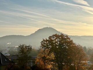 A beautiful autumn sunset in Reutlingen with the Achalm in the background.