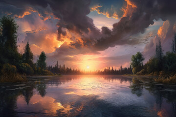 Sunset on the River.Generative Ai