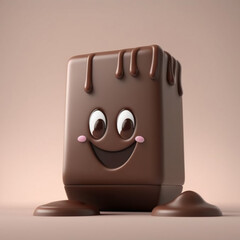 Cute 3D Cartoon Character of a Smiling Chocolate generative ai