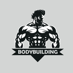 Fototapeta na wymiar Fitness gym badge or emblem vector illustration. Man bodybuilder silhouette for t-shirt, print stamp. Retro logo design.