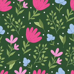 Floral seamless pattern vector design with pink flowers, hand drawn vector design for fabric, wallpapers, textile