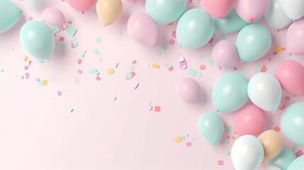 Pastel Pink Background with Confetti and Pastel Balloon Edge Border