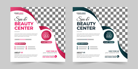 Modern Spa Beauty Center social media post, Digital marketing promotion ads sales, and discount web banner vector template design