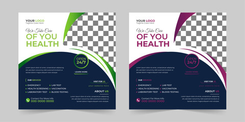 Medical healthcare square social media post, promotion web banner ads sales, and discount banner vector template Design.
