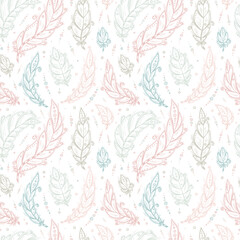 Ethnic feathers Seamless Pattern. Hand Drawn Tribal Feathers. Decorative feathers Vintage Vector background.
