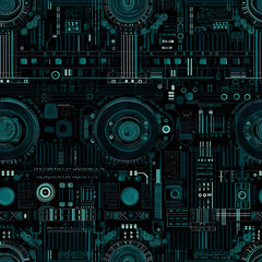 Fototapeta premium Techno seamless pattern abstract or technology background. Generative AI