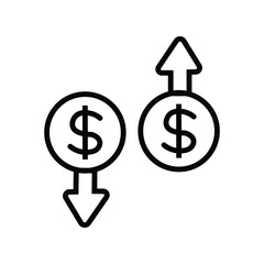 dollar down icon symbol vector. on a white background. eps10