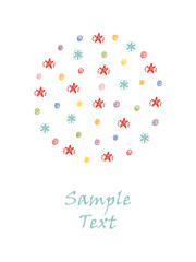 Merry Christmas or Happy New Year Greeting Card Template. Winter Holiday Xmas Background. Hand drawn Doodle Snow, Snowflakes, Snowballs, Stars