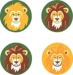 Cute little lion doodle illustration set of funny safari animals on isolated background. Sweet jungle lions sticker collection for baby design or children decoration