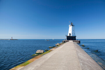 Fototapeta na wymiar Ludington North Breakwater Light Michigan Lighthouse