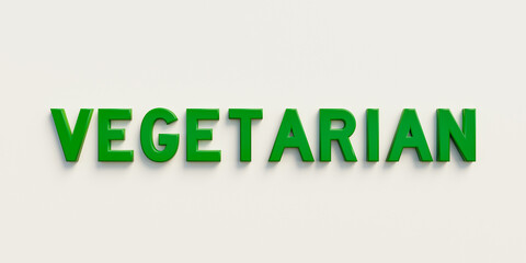 Vegetarian. Banner, sign in green capital letters and the word vegetarian. Healthy food, healthy life style, sustainable life, vegetable, vegetarians, diet, food, green and healthy eating. 