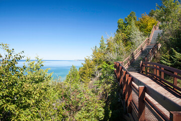 Steps leading up side of cliff in Northern Michigan
