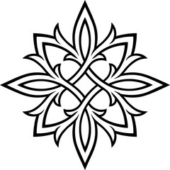 Stylized contour Victorian Gothic ornament. Tattoo, ornamental design element, for mehndi, line art type