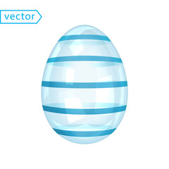 Glass Shiny Easter Egg with Blue Stripes. Beautiful Easter Gift. Image of transparent glossy crystal-blue egg isolated on white background. 3d decoration for easter design. 3D vector illustration