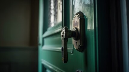 Green door with lock Generative AI