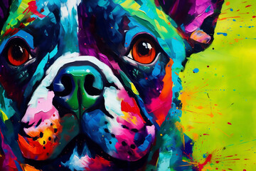 Painting of a Boston Terrier close up, fine art. Generative AI.