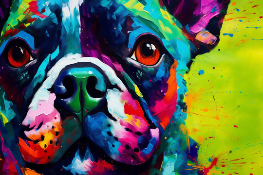 Painting of a Boston Terrier close up, fine art. Generative AI.