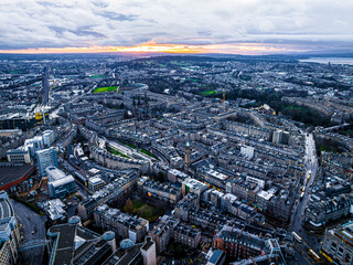 Aerial view of Old city and Royal mile in Edinburgh