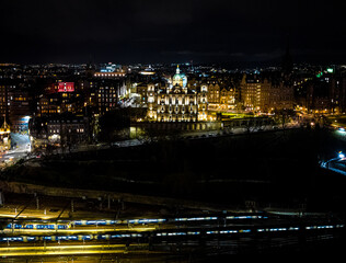 Fototapeta na wymiar Aerial view of Edinburgh castle in the night