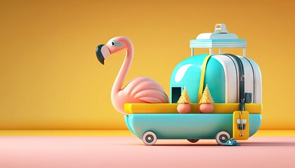 vacation postcard with pink flamingo
