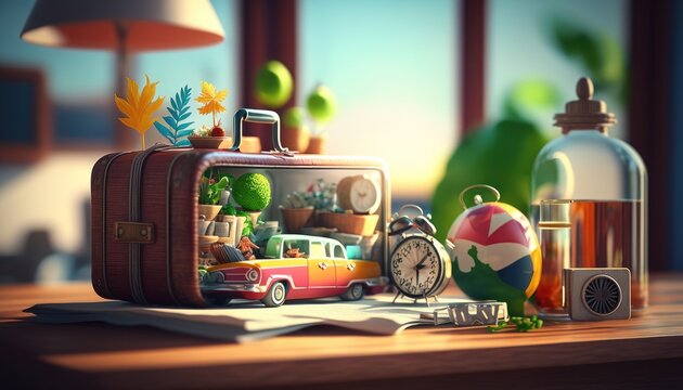 vacation postcard with tourist stuff