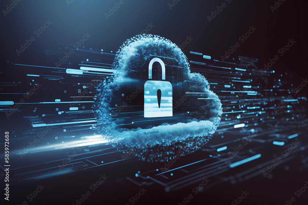 Wall mural cloud computing security technology concept transfer database to cloud. there is a large cloud icon 