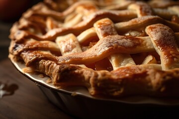Close up shot of traditional American apple pie. Generative AI