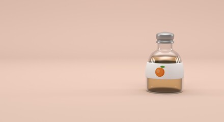 orange juice, bottle with orange essence, orange oil, orange syrup (3d illustration)