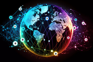 World and network connection internet and global technology , Concept of future Digital world and security connection, big data worldwide. Generative AI
