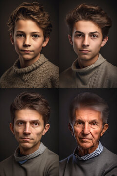 Age Progression of a Hansome Young Man Through His Older Years of Life - Generative AI.