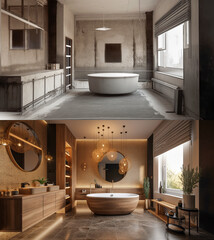 Luxurious Custom Bathroom Upgrade Interior Before And After Construction - Generative AI.