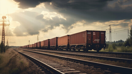 Fototapeta na wymiar wagon of freight train with containers on the sky background Generative AI