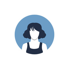 Round profile image of woman avatar for social networks. Fashion, beauty, blue and black. Bright vector illustration in trendy style.