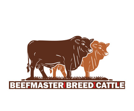 RED BEEFMASTER CATTLE LOGO, silhouette of great bull standing vector illustrations