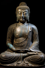 Obraz premium bronze meditating Buddha figurine, generative AI