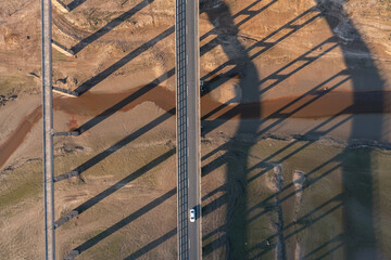 Aerial view of the bridge at Bonnie Doon in Victoria Australia during a summer drought