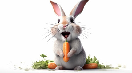 幸せそうな表情で人参を持つウサギ　Generative AI