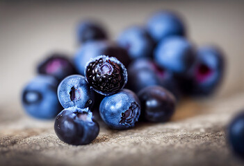 delicious healthy fresh blueberries lie on a wooden table, generative AI