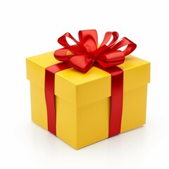 Yellow Gift Box with Red Ribbon Isolated on White Background, Created by Generative AI Technology