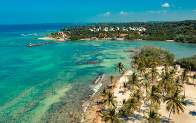 aerial view of resort on the coast of the blue sea