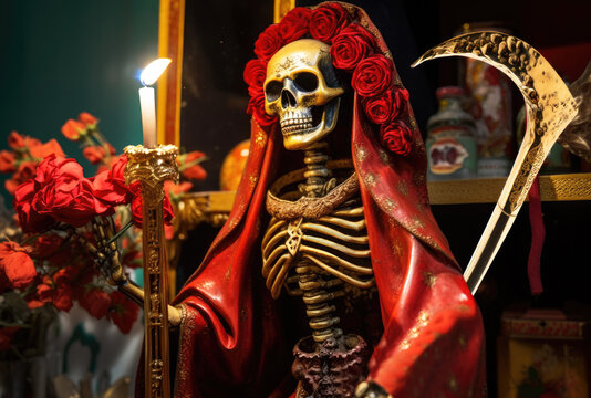 Santa Muerte. Holy Death - modern religious cult figure. Generative AI