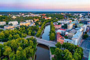Panorama view of Aura river in Turku, Finland