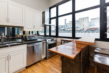 modern kitchen in city setting
