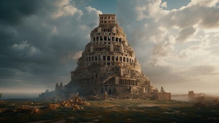 Biblical ancient Babel tower, old testament, generative ai