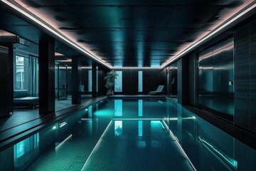 Indoor swimming pool in a luxury spa and wellness interior, generative  ai - obrazy, fototapety, plakaty