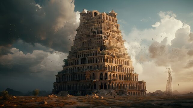 Biblical ancient Babel tower, old testament, generative ai