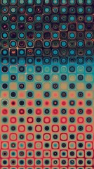 Abstract art background in blue and orange backdrop, mobile format pattern design for phone background, cheerful colors, bubble grid dots
